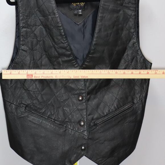 Learsi Genuine Leather Quilted Vest Black Snap Front Size L - Picture 3 of 4
